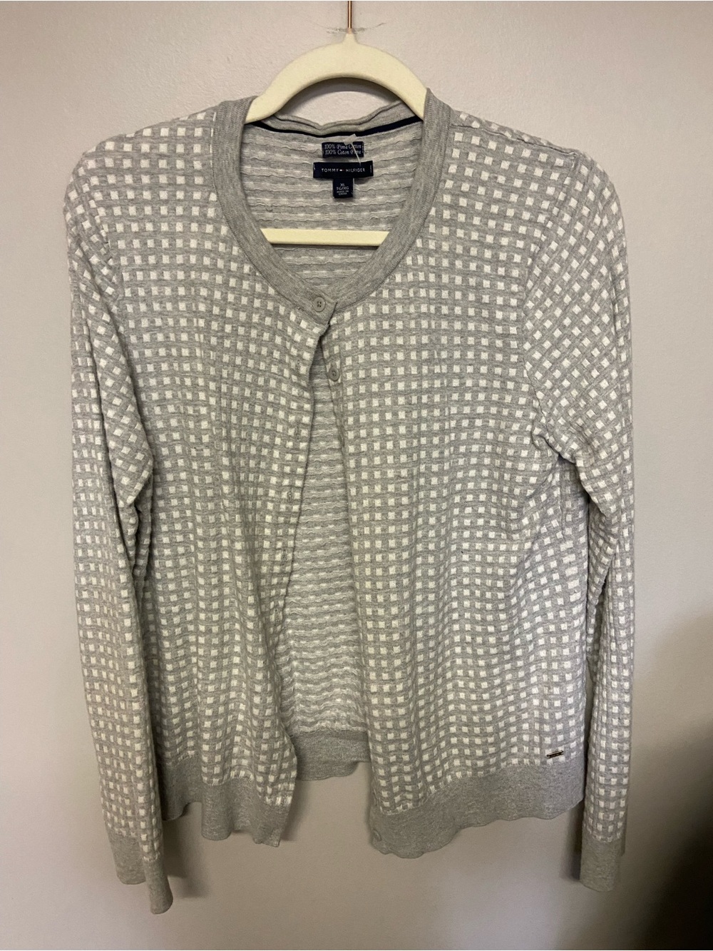 Tommy Hilfiger Light Gray Check Knit Cardigan - Picture 2 of 3